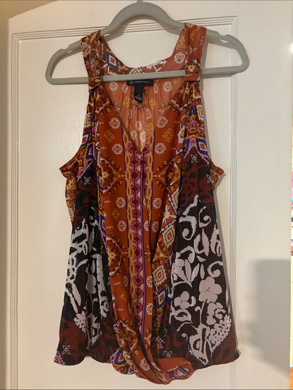 INC International Concepts Rust Multi Print Twist-Hem Camisole